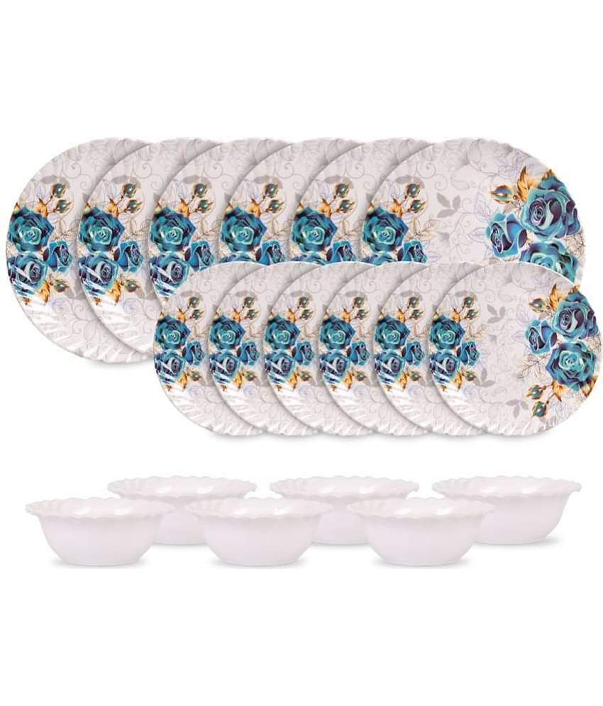 HomePro R L Plate and Bowl Set of 18 Blue Melamine Dinner Set ( Pack of 12 )