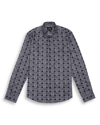 ABSTRACT PRINTED NIGHT SHIRT IN BLACK-M