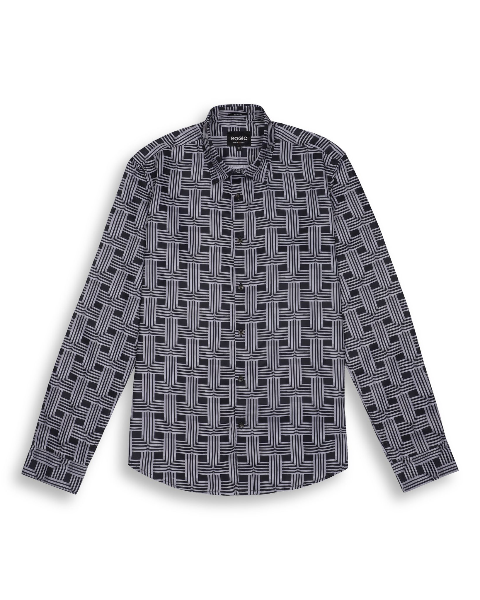 ABSTRACT PRINTED NIGHT SHIRT IN BLACK-M