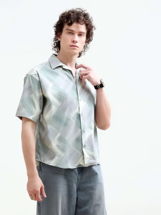 Minos Green Printed Oversized Shirt-L