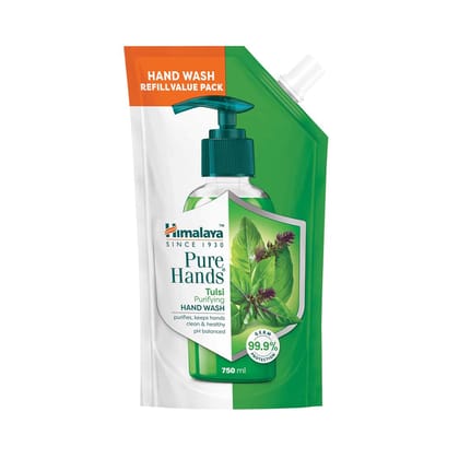 Himalaya Pure Hands | Purifying Tulsi Hand Wash Refill - 750 ml | 99.9% Germ Protection