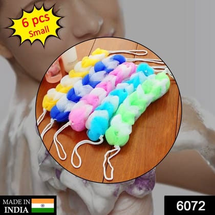 Hanging Small Loofah Sponge Poufs – Body Scrubbers for Bath & Shower (Pack of 6)