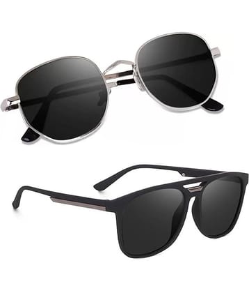 Elligator Silver Panto Sunglasses ( Pack of 2 )