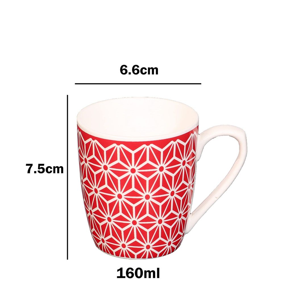 Femora Desh ki Mitti Fine Bone China Tea Cup Geometric Design, 160 ML, Galaxy Red