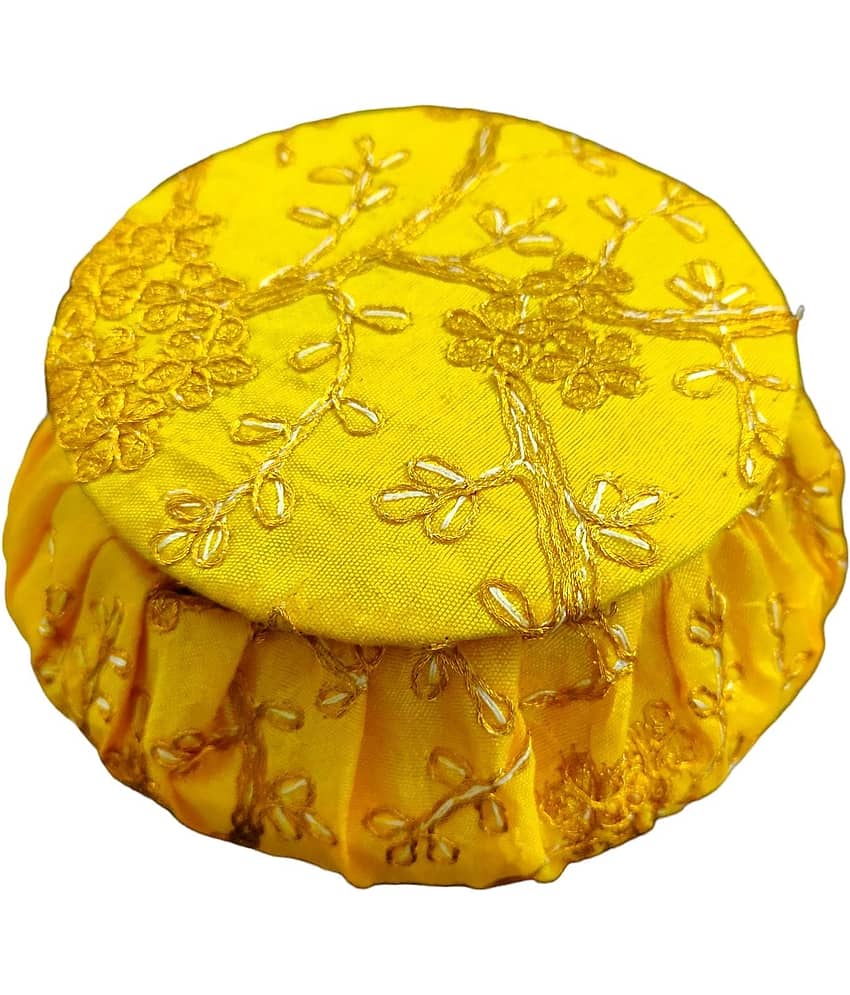 Koogly Embroidery Matki Shape Small Size Jewelry/BangleBox /Makeup/Earing Storage Fancy Marriage Gift and multipurpose Vanity Box  (Yellow)