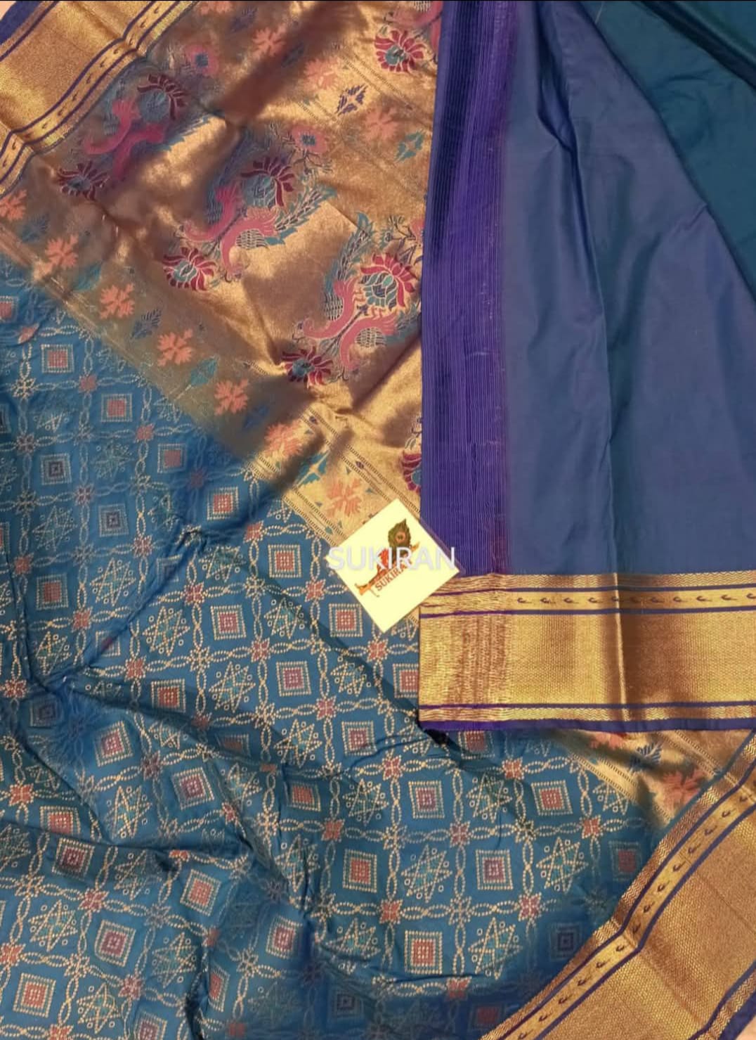 Fusion of semi kanchi sarees with bandej and paithani