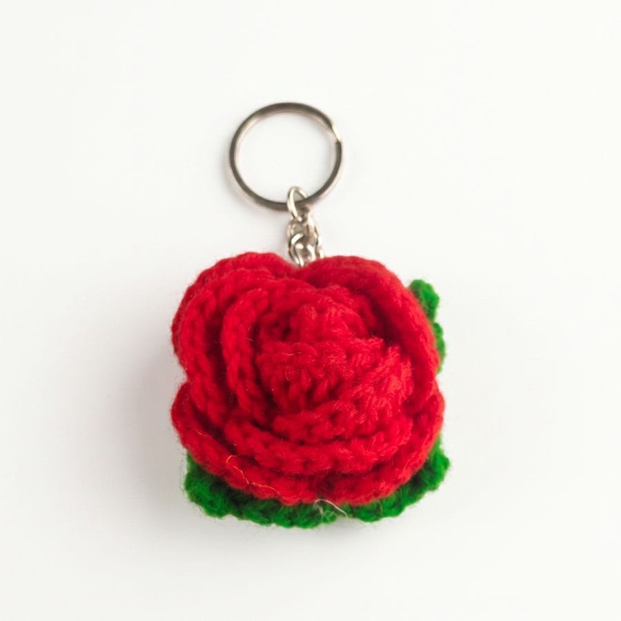 Handmade Crochet Rose Keychain