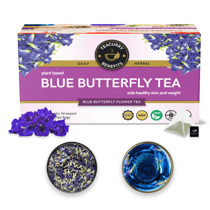 TEACURRY Blue Butterfly Tea (1 Month Pack, 30 Tea Bags) - Helps in Skin Glow, Hair Growth, Eyesight, Mood Enhance