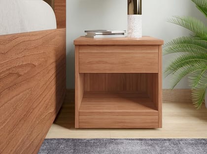 Alina Engineered Wood Bedside Table - 1 Year Warranty, Walnut, Particle Board Alina Engineered Wood Bedside Table - 1 Year Warranty, Walnut, Particle Board