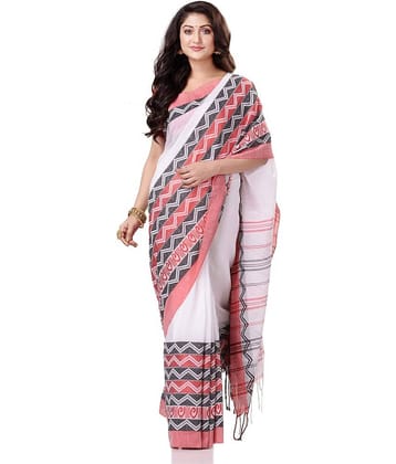Desh Bidesh Cotton Self Design Saree With Unstitched Blouse Piece ( White )