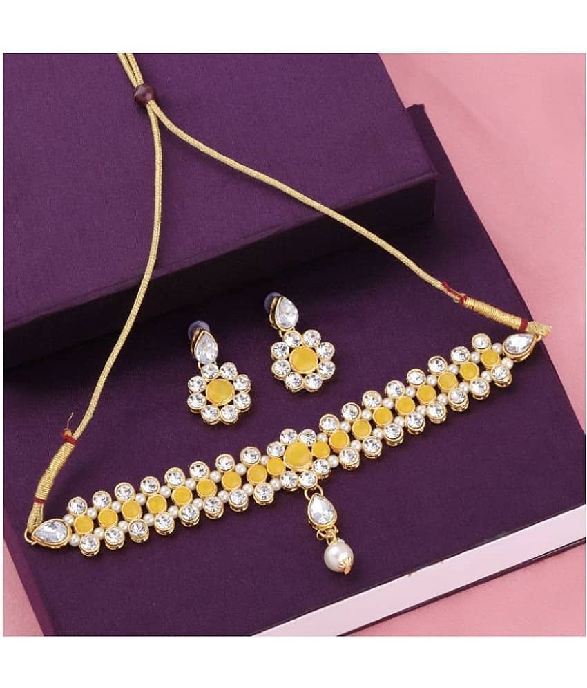 Silver Shine Alloy Yellow Choker Contemporary/Fashion Antique Necklaces Set