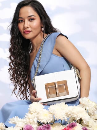 Hinge Flap Sling Bag - White-Hobo Bag