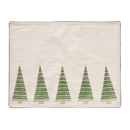 Hand Block Printed Cotton Table Mat in White Green & Red - 14 x18-13 inches x 18 inches / White / Green / Red / 100% Cotton