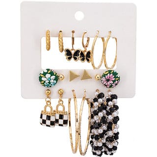 Black and White Earring set (9pairs in a Pack) Black and White Earring set (9pairs in a Pack)