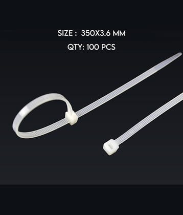 Teeth Grip Nylon Self Locking Cable Ties, White (350 mm x 3.6 mm, Pack of 100) Cable Tie
