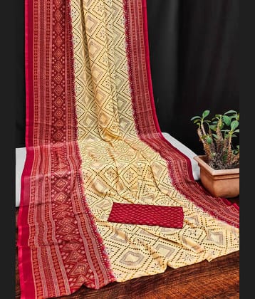 Kanooda Prints Georgette Printed Saree With Unstitched Blouse Piece ( Red )