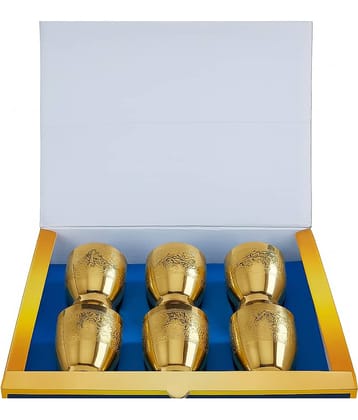 Dynore 6 Golden Color Glass Steel Glasses Set 300 ml ( Pack of 6 ) Gold