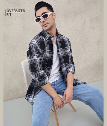 Chimpaaanzee Cotton Blend Oversized Fit Checks Full Sleeves Men's Casual Shirt - Black ( Pack of 1 )