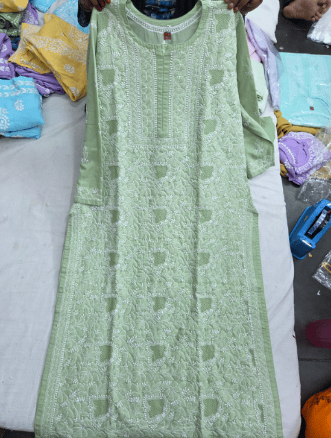 Long Voile Cotton Kurti Heavy Jaali