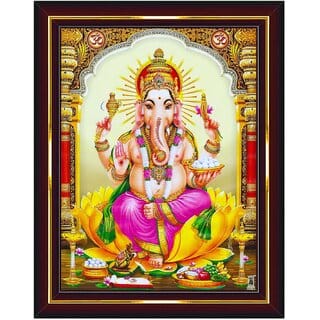 Lord Ganesha Brown Photo Frame for Pooja Room 10x12 Inch (Wood) Brown
