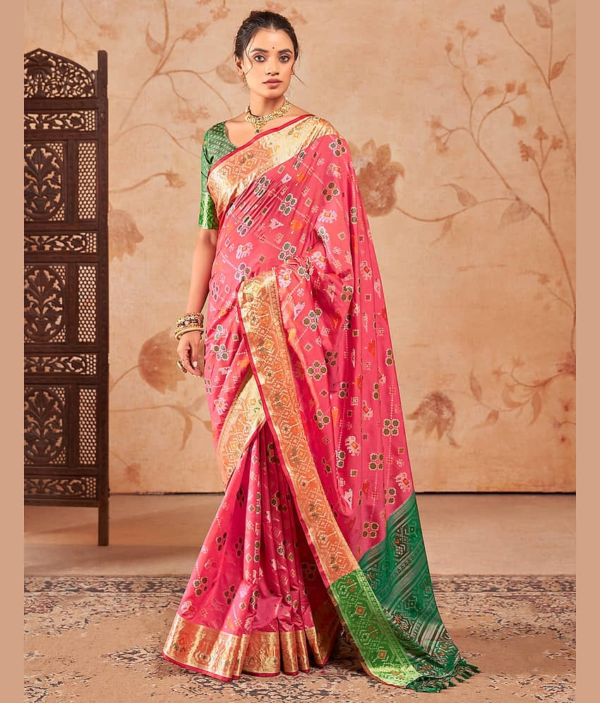 Samah Art Silk Woven Saree With Unstitched Blouse Piece ( Pink )