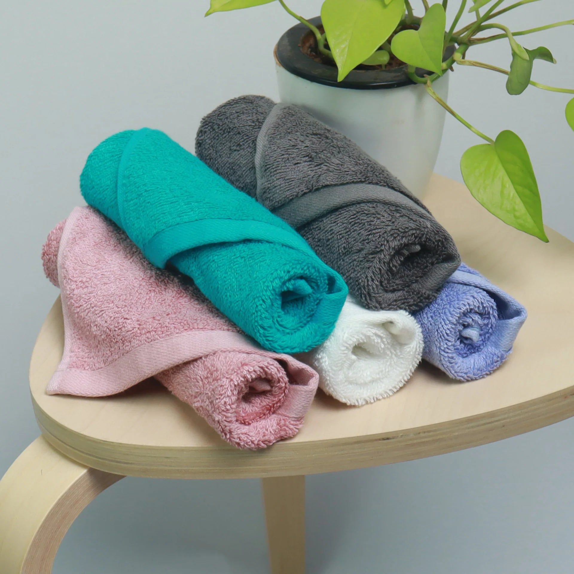 Bamboo Face Towels - Set of 5-Peach | Ocean Teal | Stone Grey | Pale Iris | Ivory White