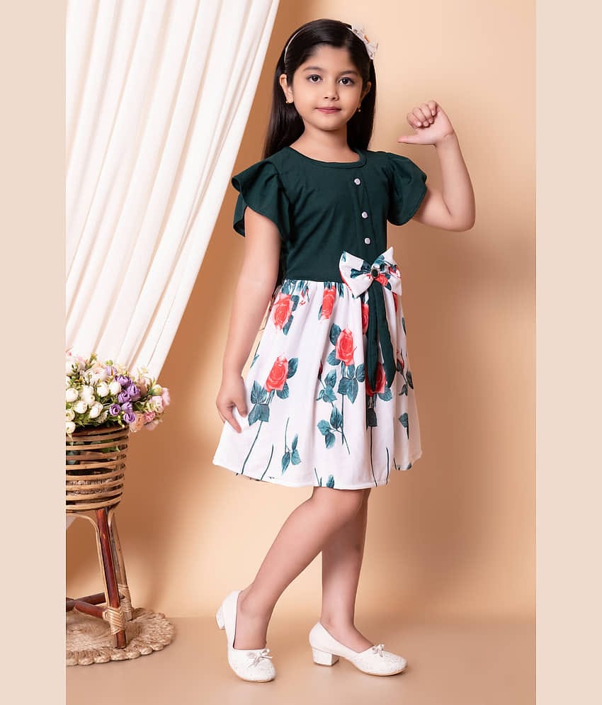 JCT DRESSES Crepe Frock For Girls ( Pack of 1 , Dark Green )