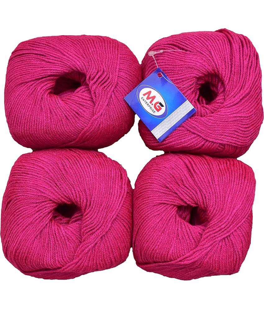 Giggles Magenta (200 gm)  Wool Ball 50 gm each Hand knitting wool / Art Craft soft fingering crochet hook yarn, needle knitting yarn thread dyed