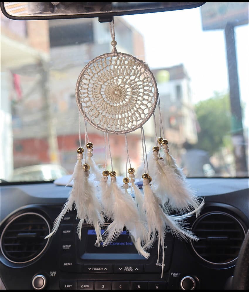 Zimka - White Feather Dream Catcher - Pack of 1 ( 37 X 10 cms )