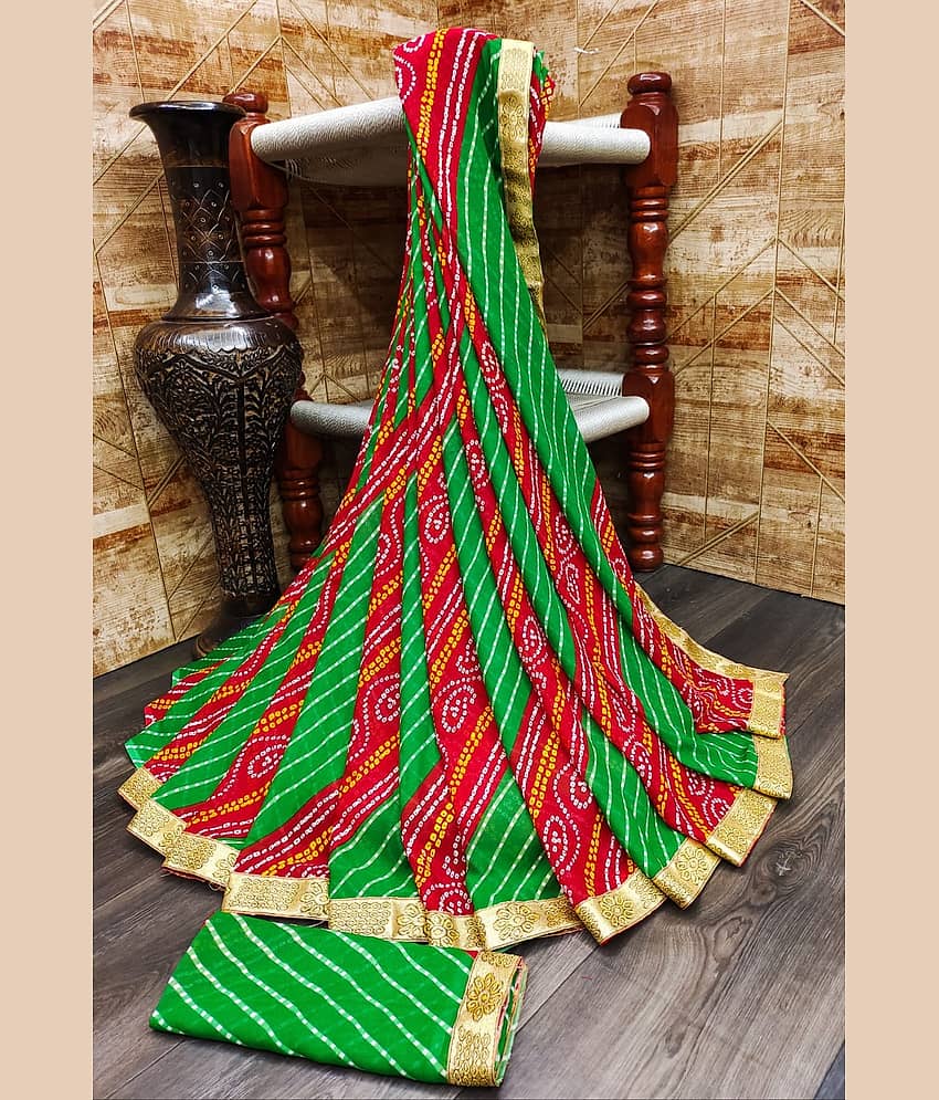 Kanooda Prints Georgette Printed Saree With Unstitched Blouse Piece ( Blue )