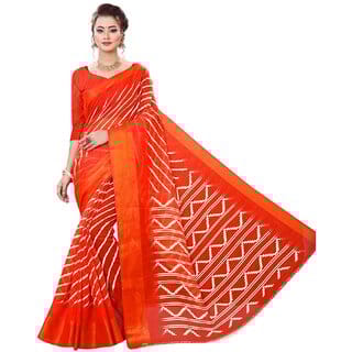 Orange Colour Cotton Bandhani Printed Saree