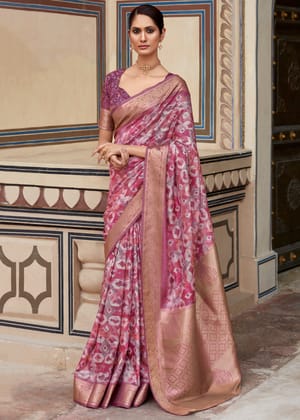 Dusky Purple Woven Banarasi Silk Saree With Digital Print