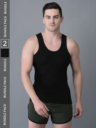 Men's Black Pack of 2 Solid Combed Cotton Vest