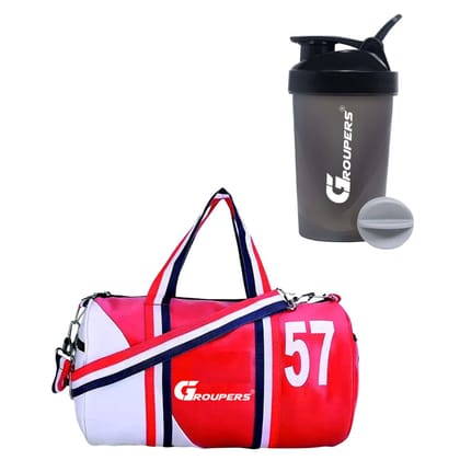 GROUPERS Duffle PU Leather Bag with Shaker Bottle-400mllDuffle Bags Travel