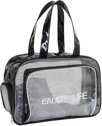 Clear and Stylish Travel Bag with Shoe Pocket-Black