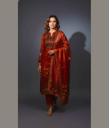 WOOL'S KART Women Woollen Printed A-line Kurti With Palazzo ( Red )