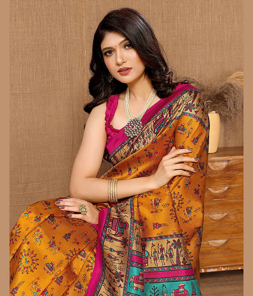 Yashika Art Silk Printed Regular Saree With Unstitched Blouse Piece ( Pink )