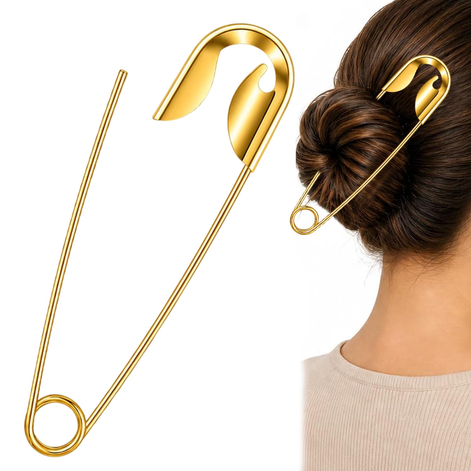 Oversized Gold Safety Pin Hair Clip