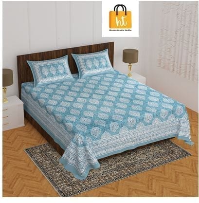 The Bedsheet Adda Standard Queen Size Pure Cotton Jaipuri Printed Economic Double Bedsheet with Two Pillow Covers- ARTICLE-1005