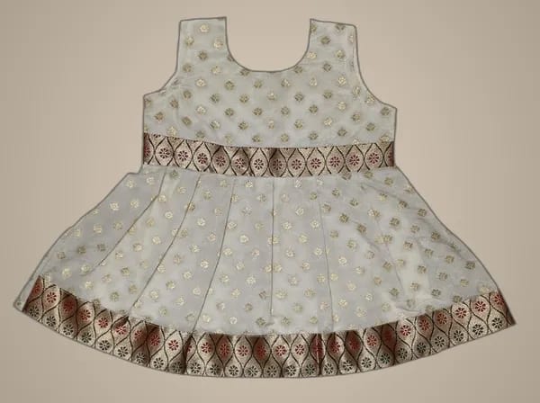 Mom And Me White Brocade Frock (0-3 Months) | Premium Elegant Design | Festive & Party