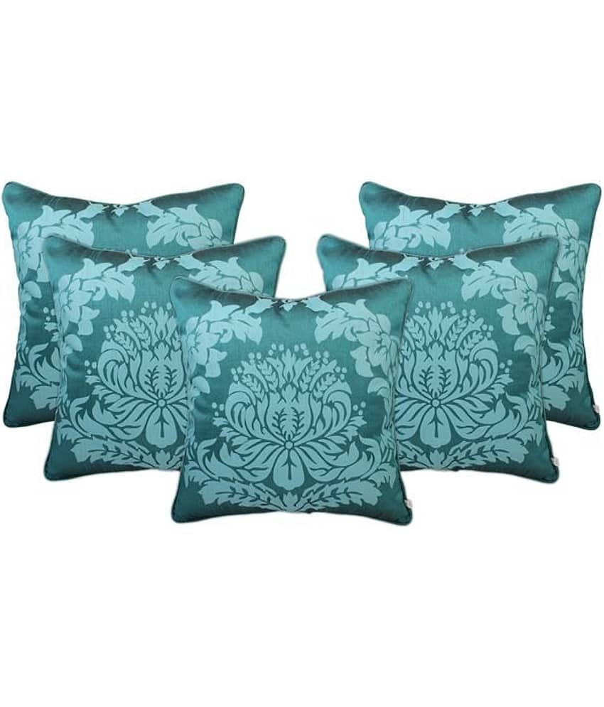 Zubix Green & White Polyester Cushion Covers Set Of 5