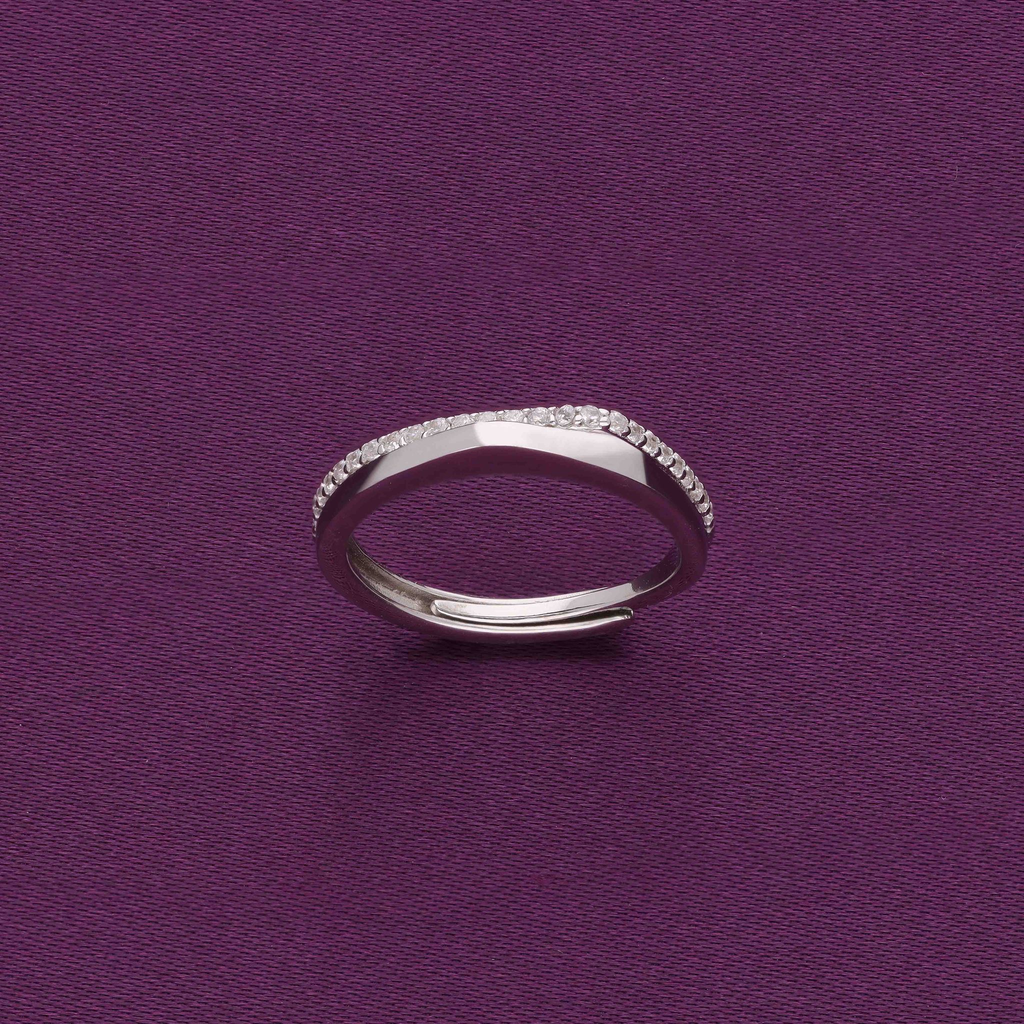 Sterling Silver Diamond Eternity Adjustable Band Ring-White Stone / Silver / 5