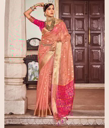 Satrani Cotton Silk Woven Saree With Unstitched Blouse Piece ( Peach )