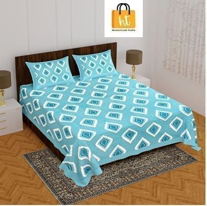 3001-Hometrade India-Standard King Size (90*108 Inches)-Pure Cotton Jaipuri Double Bedsheet With Matching Pillow Cover