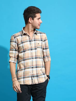 BR Beige casual check full sleeves shirt-L