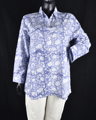 Stylish Women’s Sky Blue Block print Cotton Shirt