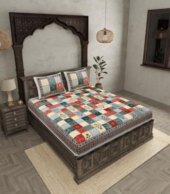 Trendy Blocks 240TC Soft Cotton Double Bedsheet
