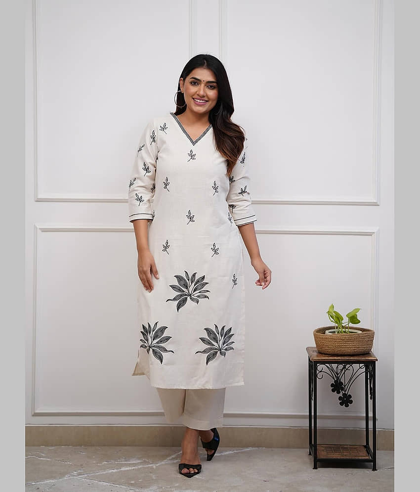 Royal Export Chanderi Embroidered Kurti With Pants Women's Stitched Salwar Suit - White ( Pack of 1 )