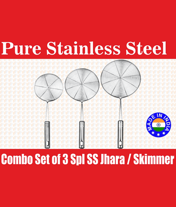 Veer Combo Jhara Set - Stainless Steel Silver No Coating Kitchen Set ( Pack of 3 )