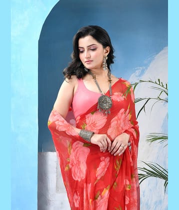 Desh Bidesh Chiffon Self Design Regular Saree Without Blouse Piece ( White )